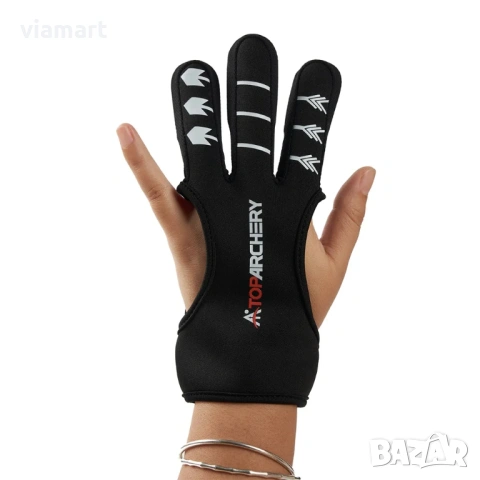 Ръкавица за стрелба с лък TopArchery Black, Размер S-XL, Протектор за три пръста