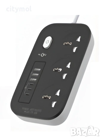 Разклонител с 6 x USB и 3 гнезда, PowerHub PS-300 – 2500W , ключ ON/OFF, кабел 2м , снимка 2 - Друга електроника - 53433416