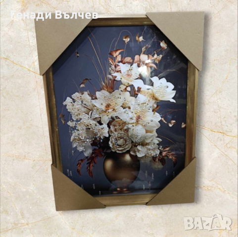 Вълнуваща картина с нежна ваза и разцъфнали цветя, снимка 1 - Картини - 44984842