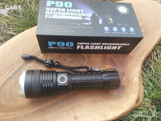 Мощен LED фенер P90 малък,USB зареждане,телескопичен ZOOM, снимка 2 - Екипировка - 50672356
