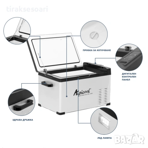 Alpicool 30L компресорен авто хладилник с фризер Bluetooth 12V 24V 220V хладилна кутия, снимка 2 - Аксесоари и консумативи - 54250508