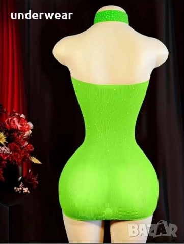 Флуоресцентно зелена рокля, снимка 3 - Рокли - 51517710