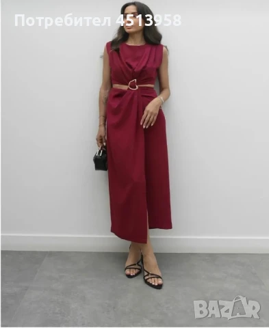 Бордо рокля с катарама отпред, снимка 2 - Рокли - 50788555