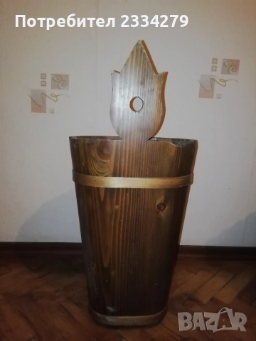 Винтидж дървено ведро, кашпа, чадърник, ръчна изработка-рисувано. , снимка 4 - Антикварни и старинни предмети - 53662795