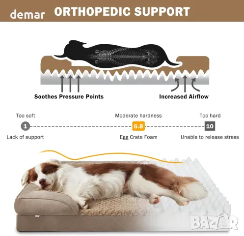 JOEJOY ортопедично легло за кучета от мемори пяна, кафяво, до 13,6 кг, M(71 x58 x17 см), снимка 2 - За кучета - 47426196
