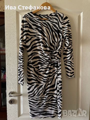 Нова миди дължина ситно плисе елегантна ежедневна рокля Marina Kaneva London зебра зебров принт , снимка 2 - Рокли - 45302549