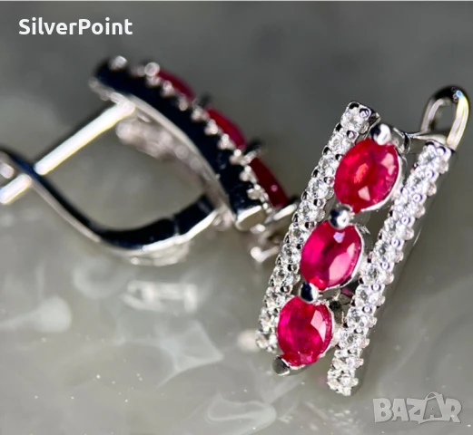 Сребърни обеци с натурални Рубини , снимка 1