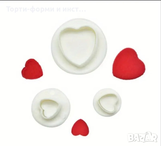 3 бр сърчица сърца сърце пластмасови форми форма за фондан сладки украса торта резци с бутало , снимка 2 - Форми - 52513124