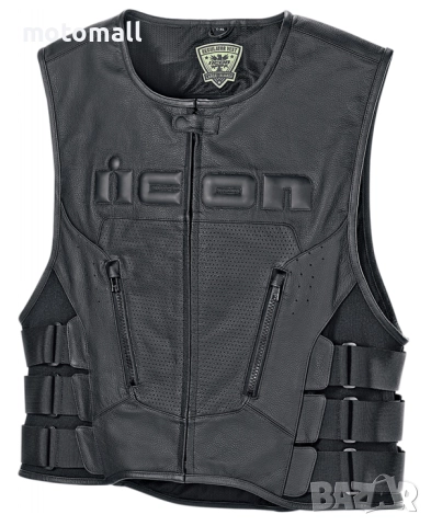 Кожен мото елек ICON VEST RED D3O мото чопър, снимка 2 - Аксесоари и консумативи - 52986328