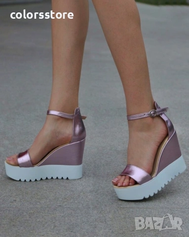 Сандали на платформа - розова кожа с бяло ходило - K200 , снимка 2 - Сандали - 39015574