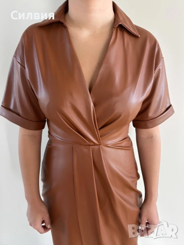 Чисто нова дълга лъскава кожена рокля "Zara" / "Зара", размер S-М, снимка 4 - Рокли - 52414200