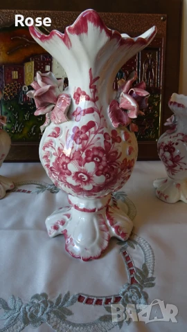 Комплект вази Bassano Italy с рози и цветен декор., снимка 3 - Вази - 50988749