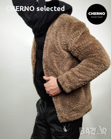  Мъжко кафяво поларено • шерпа флийс яке WEEKDAY Cody pile fleece cardigan – размер M•L, снимка 2 - Якета - 53905184