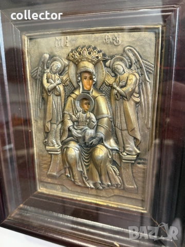 Сребърна православна икона Богородица на трона. №7878, снимка 2 - Антикварни и старинни предмети - 53496834