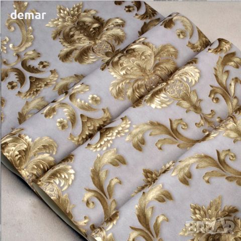 mosegor Gold Damask Ретро релефен нетъкан тапет за декорация, 0,53 x 10 M, снимка 2 - Други - 46810888