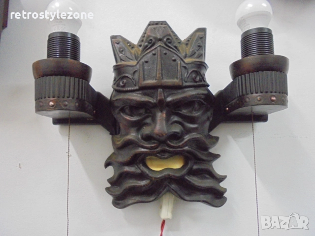 № 8354 Стара руска стенна лампа – метална, образ на Нептун , снимка 2 - Антикварни и старинни предмети - 52369231