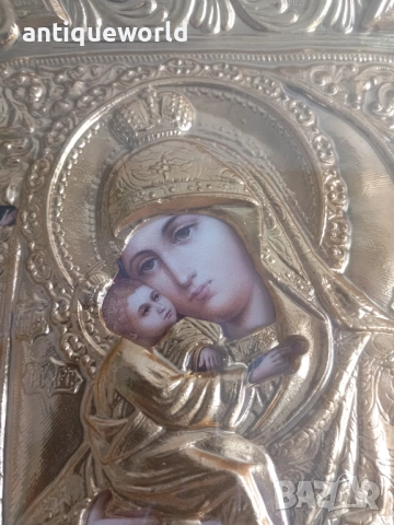 Уникална Руска Икона с Обков Почаевската Богородица и Светци, снимка 3 - Антикварни и старинни предмети - 53481326