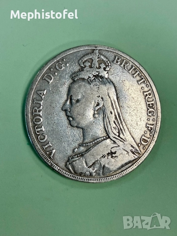 1 крона (Crown) 1889 г, Великобритания - сребърна монета, снимка 7 - Нумизматика и бонистика - 52062031