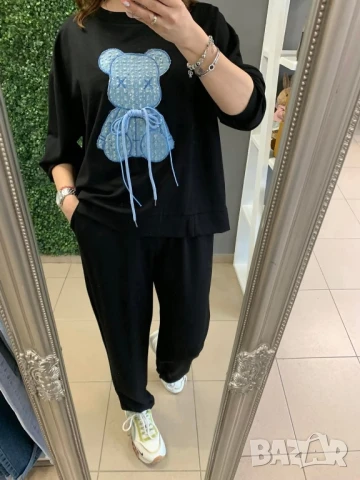 дамски екип с мече и деним акцент 