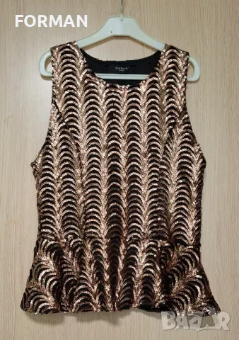 Черен топ с медно-златисти пайети, снимка 2 - Корсети, бюстиета, топове - 50088269