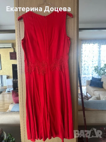 Червена рокля с цветя на талията, снимка 5 - Рокли - 51163254