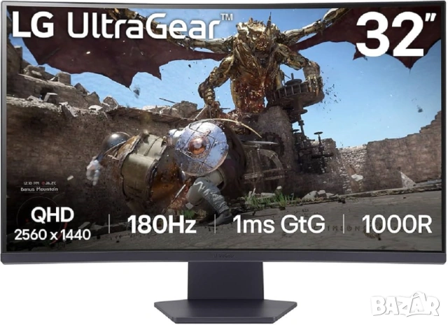 32" LG UltraGear32GS60QC-B, Gaming Curved, 2560 х 1440, VA, 1ms, 180Hz