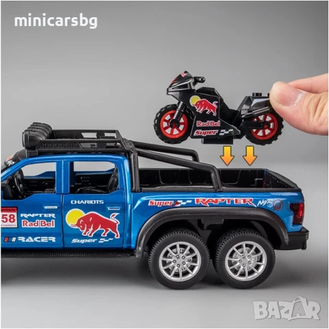 Метален пикап Ford Raptor 6x6 с мотор, снимка 4 - Колекции - 51264256