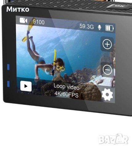Екшън камера 4K 60FPS с тъчскрийн 20MP водоустойчива подводна камера 131FT с EIS за гмуркане с шнорх, снимка 3 - HD камери - 53935667