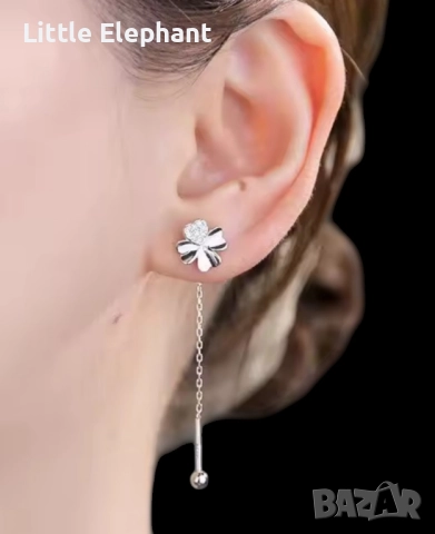 Сребърни висящи обеци детелинки(дълги),колекция"Luck"/нови