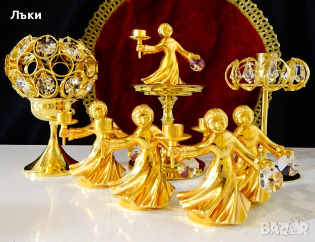 Позлатен свещник с кристали Lycenta,Sweden. , снимка 11 - Антикварни и старинни предмети - 52900360