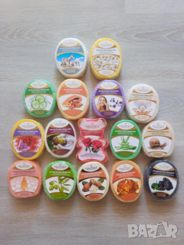 Ароматен ръчноправен турски овален сапун 135 гр. с гъба за баня различни видове