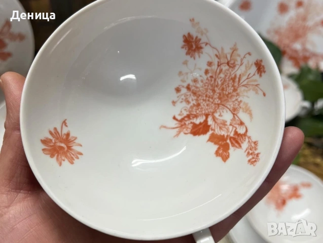Seltmann Vohenstrauß 1965 Комплект за чай🧡 Бял порцелан и оранжеви цветни клонки. , снимка 18 - Сервизи - 53104264