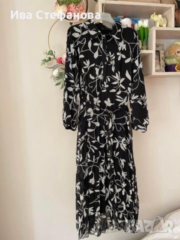 Нова дълга ежедневно елегантна черно бяла плисирана рокля плисе, снимка 2 - Рокли - 45243497