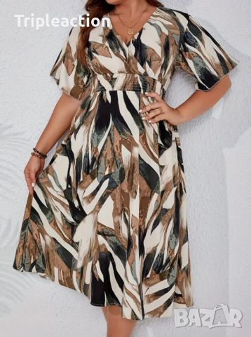 Елегантна лятна рокля, Plus Size 3XL, Tropical Print, Cinched Waist , снимка 2 - Рокли - 46519130