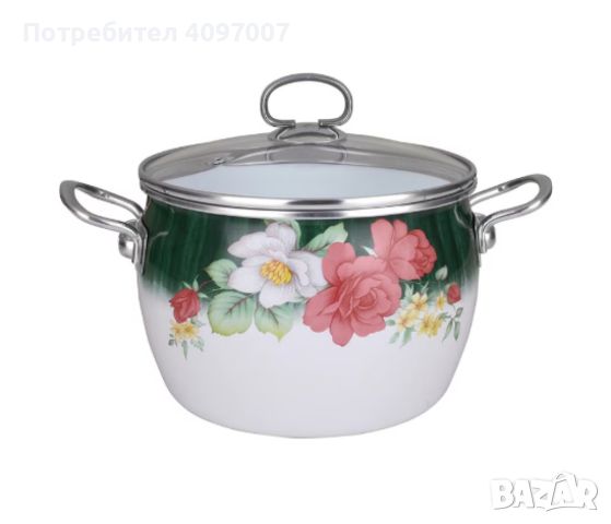 Тенджера Bohmann BH 8017-18F, 18*13см./2.4л. бял с цветя, емайл, снимка 4 - Съдове за готвене - 45523551