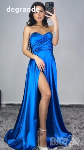 Сатенена дамска рокля налична в черно розово и кралско синьо, снимка 5 - Рокли - 51145268