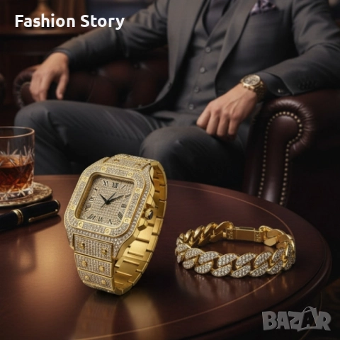 Луксозен комплект часовник и гривна – блясък и стил в едно
