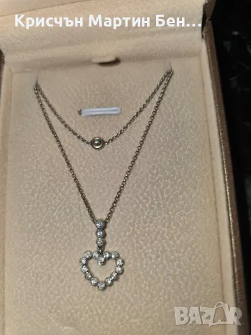 Златно Колие  сърце с 17диаманта проба 750 /к 18, снимка 3 - Гривни - 50295665