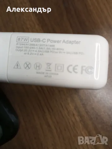 Захранване Apple USB-C Power Adapter - 87W данните са на снимките., снимка 1 - Кабели и адаптери - 48435092