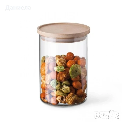 Стъклен буркан с бамбуков капак Ø10 x 10 см, 700 мл, снимка 5 - Други стоки за дома - 51131099