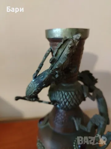 Антична китайска азиатска медна месингова драконова ваза от 19-ти век, снимка 4 - Други ценни предмети - 49840198