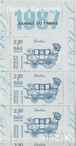 Чиста марка в карнетка Ден на марката Карета 1987 от Франция, снимка 2 - Филателия - 50681542