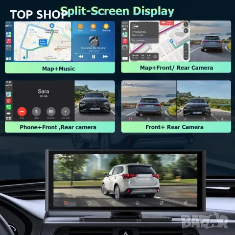 Carplay за кола 9.3'' IPS сензорен екран, с 4K HD Dash Cam+1080P задна, снимка 5 - Аксесоари и консумативи - 49640929