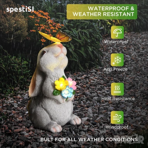 Соларна лампа зайче за градина / Светеща градинска фигура - 22 см - КОД 4996, снимка 6 - Соларни лампи - 54150400