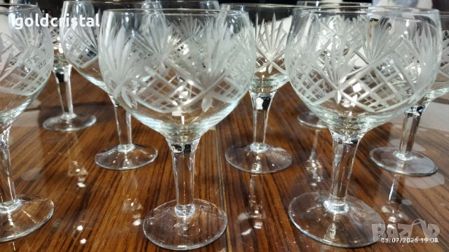 ретро стъклени кристални чаши гравирани , снимка 8 - Антикварни и старинни предмети - 11505582