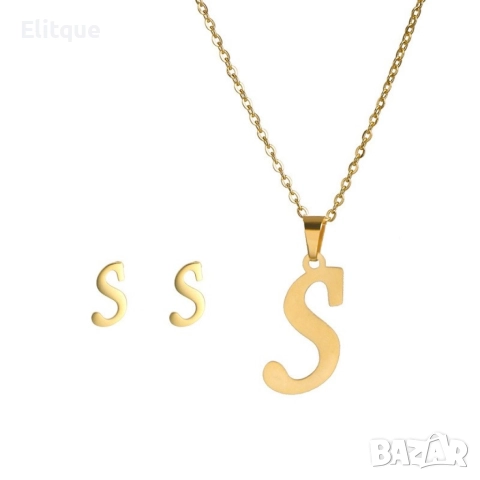 Дамско колие със златно покритие - висулка буква и две букви обеци. Буквите са латински! , снимка 4 - Колиета, медальони, синджири - 52787628