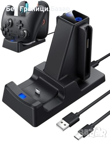 Ново Switch 2 контролер зарядно 3 в 1 стойка LED индикатор Joy-Con