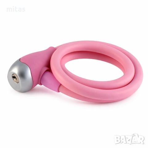 Заключващо устройство за велосипед с ключ WAG PINK 120см/12мм, силиконово покритие, катинар, снимка 3 - Аксесоари за велосипеди - 51958728