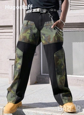 Нови черни камуфлаж baggy дънки Casual Loose Fit Jeans панталони карго M/32, снимка 2 - Дънки - 53855309