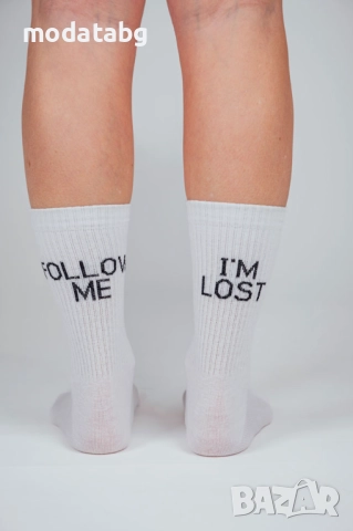 Чорапи със спортен ластик и надпис FOLLOW ME/I'M LOST